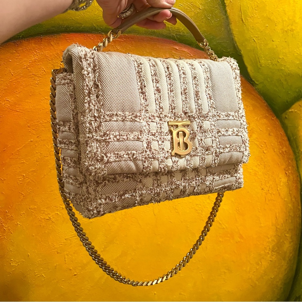 BURBERRY Large Tweed Lola Handle Bag in Neutral Colors